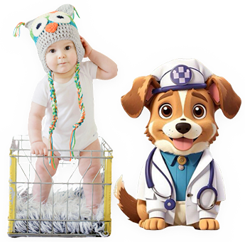 Cartoon dog doctor with stethoscope